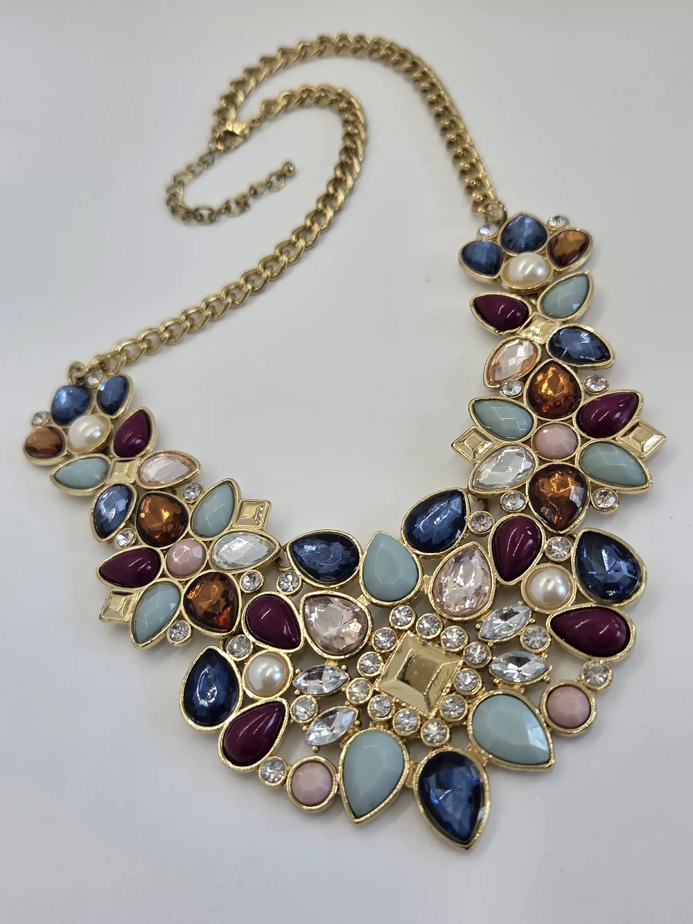 Multicolor Statement Bib Necklace - Gold Tone